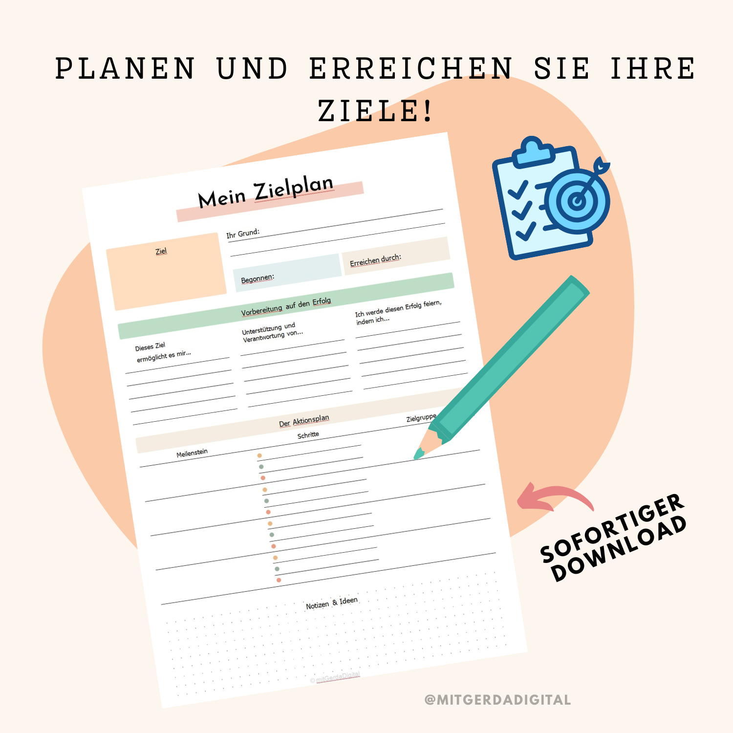 Digitaler Zielplaner (PDF) – Ziele setzen, planen & erreichen | A4 Printable