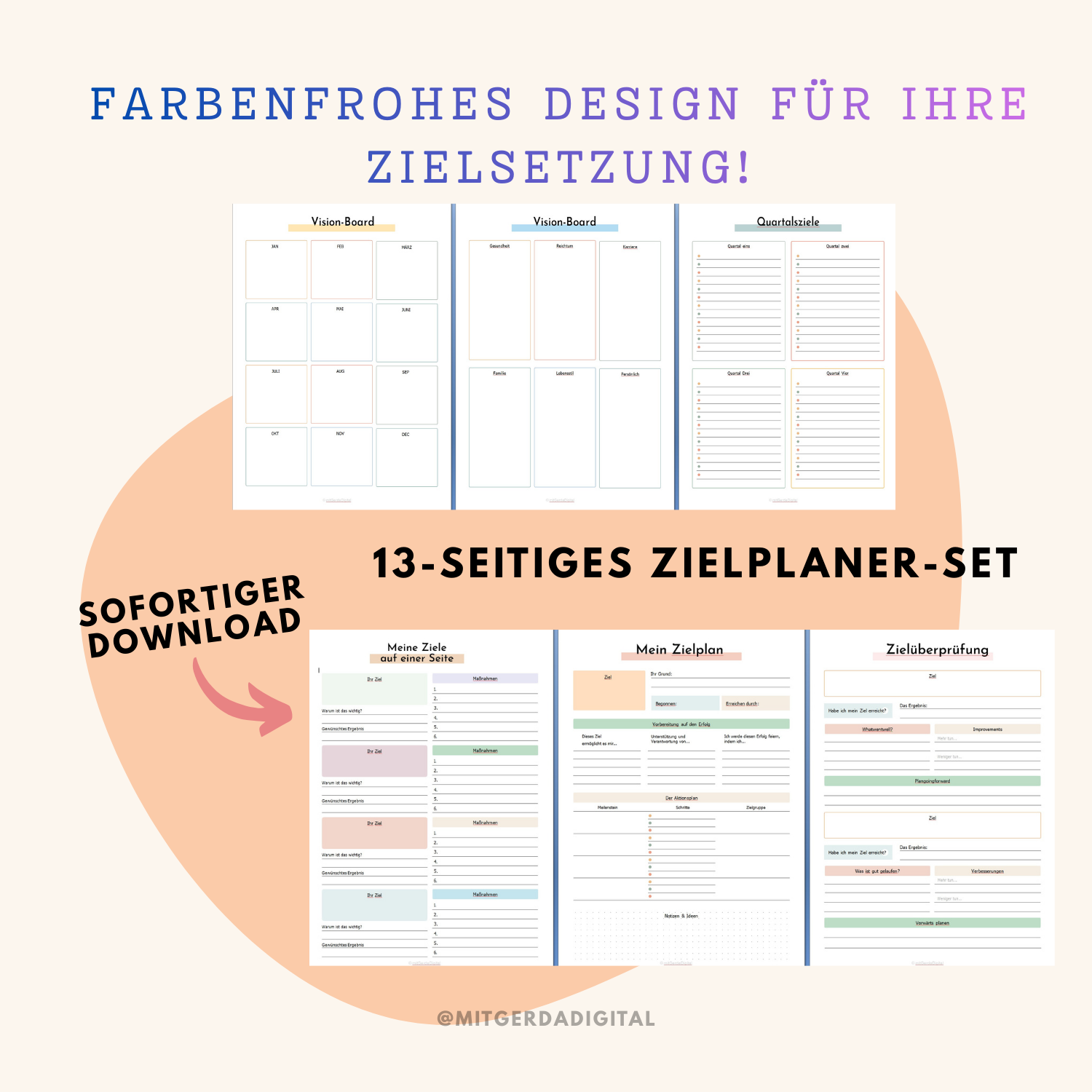Digitaler Zielplaner (PDF) – Ziele setzen, planen & erreichen | A4 Printable