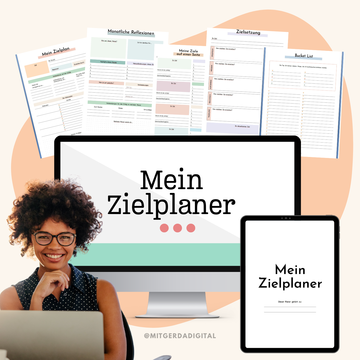 Digitaler Zielplaner (PDF) – Ziele setzen, planen & erreichen | A4 Printable
